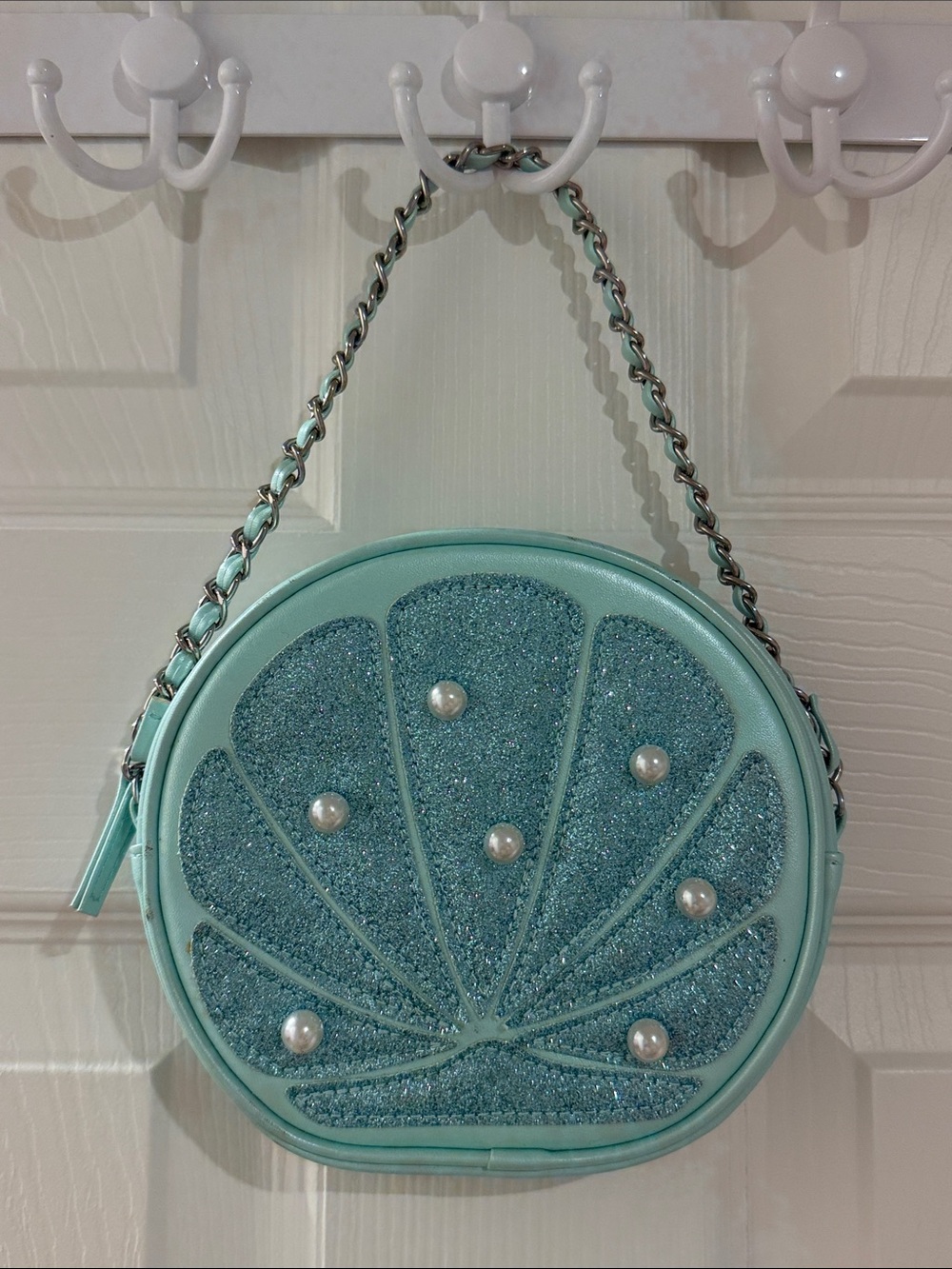 Janie & Jack x Disney Little Mermaid Mint Pearl & Glitter Shell Bag
